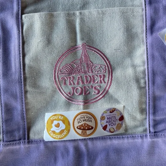 LARGE Lavender 💜 Trader Joe’s Canvas Tote Bag 🎁 FREE TJ Comfort Foods Poly Bag - Picture 13 of 16